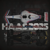 Illustration artistique F1 Haas avec livrée américaine et contraste sombre, style affiche murale